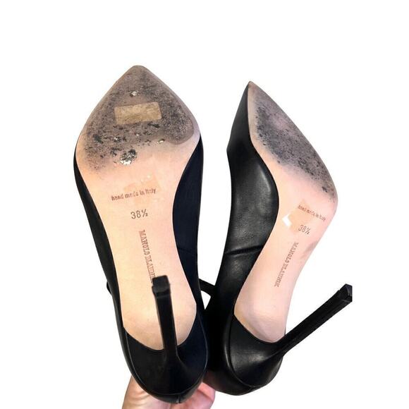 MANOLO BLAHNIK BLACK LEATHER POINTY TOE PUMPS WITH ANKLE STRAP SZ 8.5 EUC - Picture 3 of 5
